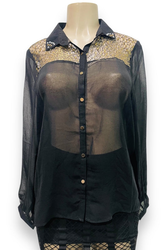 Lace Sheer and Studded Blouse