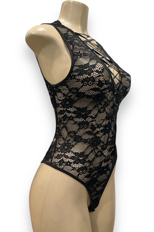 Lace Up Lace Teddy Bodysuit