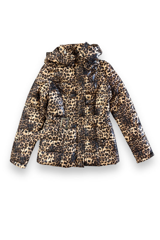 Leopard Print Hooded Full Zipper Puffer Jacket