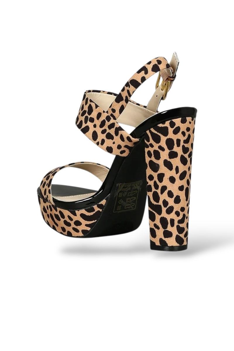 Leopard Print Sling Back Platform Chunky Heels