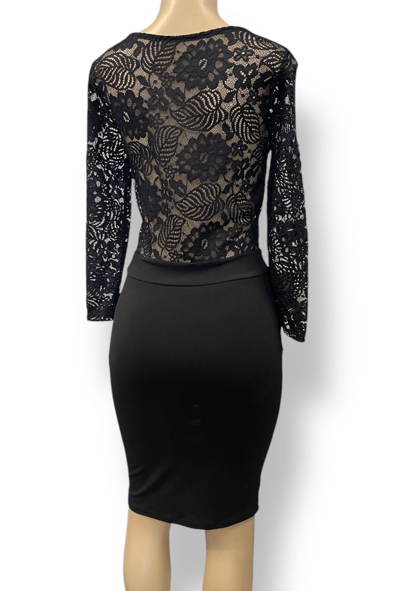 Long Sleeve Lace and Cut Out Dress
