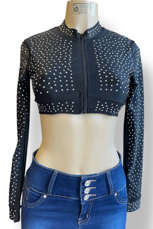 Long Sleeve Studded Zipper Top