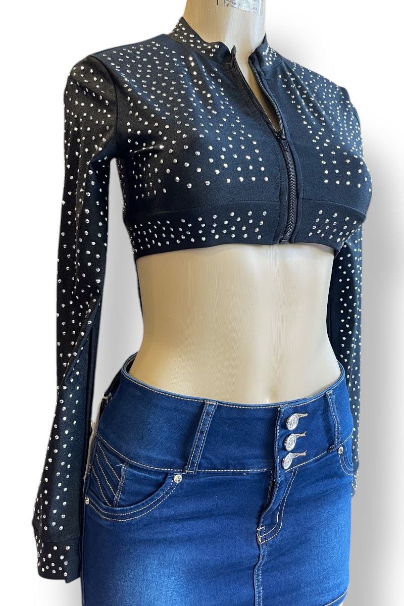 Long Sleeve Studded Zipper Top