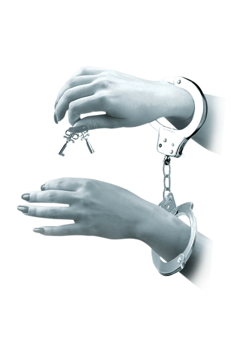 Handcuffed hands on a white background