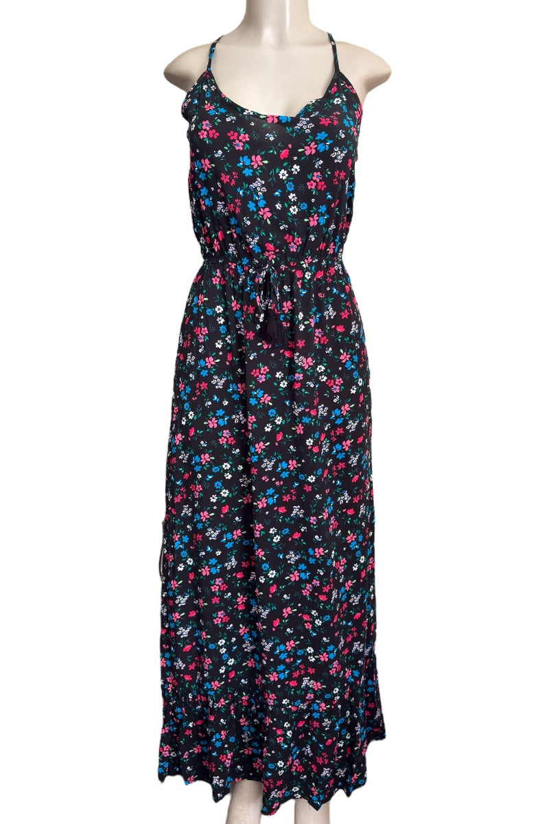 Floral patterned dress on a mannequin against a white background
