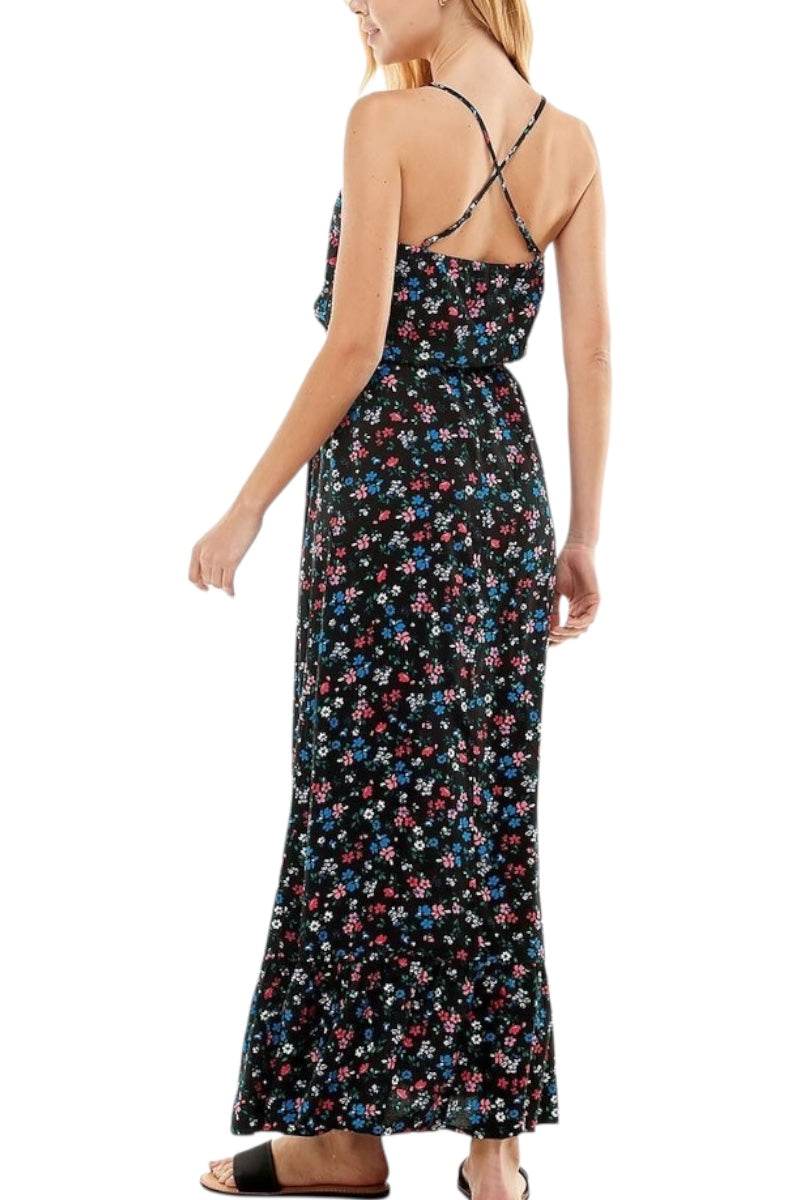 Woman wearing a floral dress with a white background