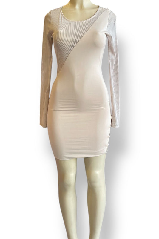 Mesh and Lace Up Sided Long Sleeve Dress