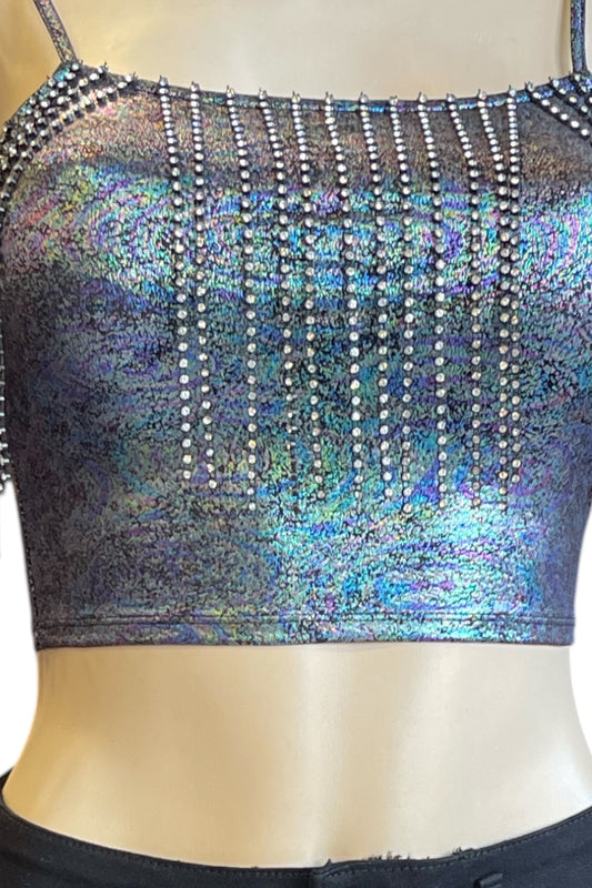 Metallic Top with Rhinestone Fringes