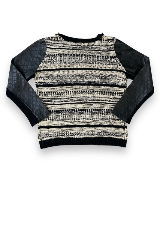 Multi Pattern PU Sleeves Zip Up Sweater