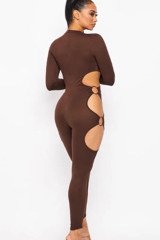 O-Ring Cut-Outs Long Sleeve Jumpsuit