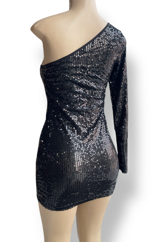 One Shoulder Sequin Lingerie Mini Dress