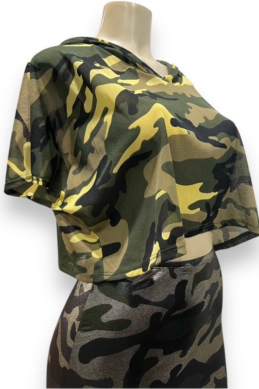 Oversized Mesh Hoodie Crop Top