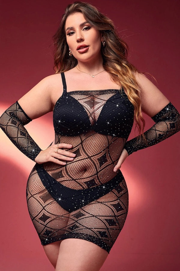 Rhinestone Diamond Fishnet Tube Dress