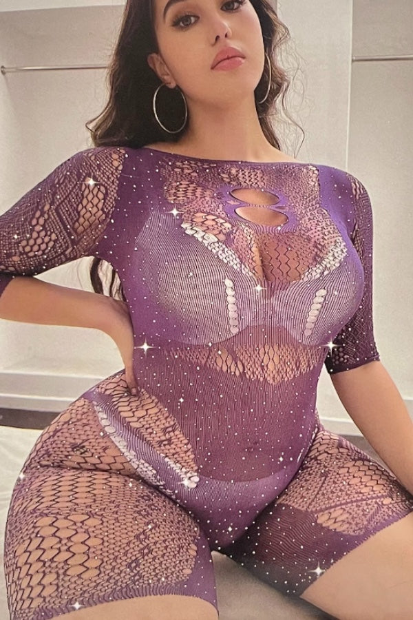Rhinestone Lace Lingerie Romper