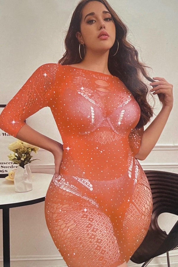 Rhinestone Lace Lingerie Romper