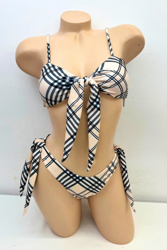 Tied and True 2 Piece Plaid Bikini Set