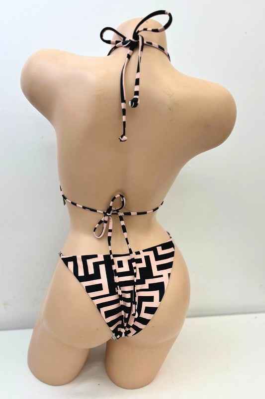 Greek Print Bikini Set With Sarong