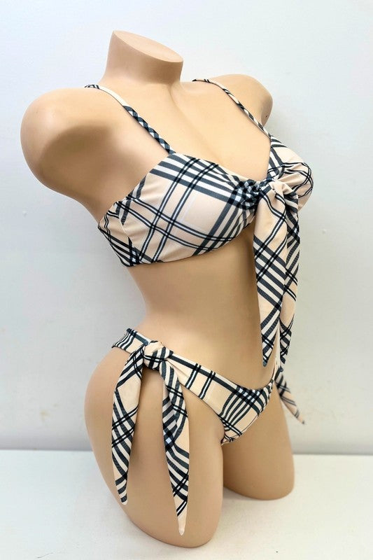 Tied and True 2 Piece Plaid Bikini Set