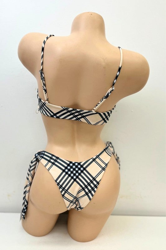 Tied and True 2 Piece Plaid Bikini Set