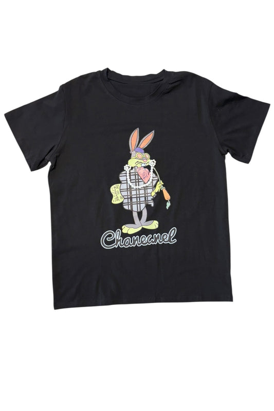 Pearl Bunny Graphic T Shirt -Black