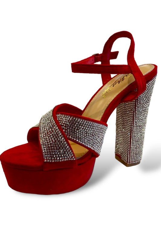 Crossed Rhinestone Platform Heels