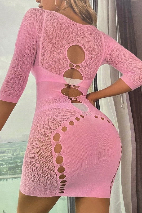 3/4 Sleeve Polka Dot Cut Out Dress