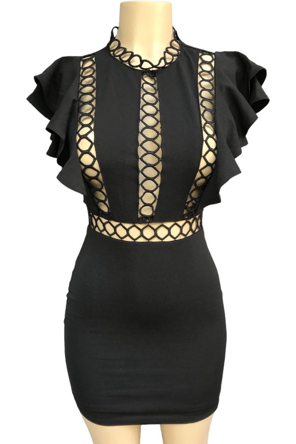 Ring Ladder Trimmed Dress W/ Ruffled Sleeves