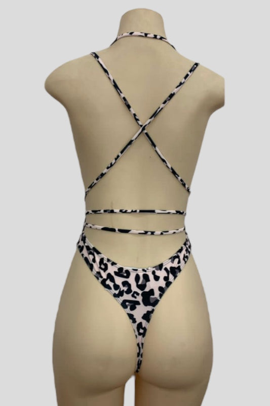 Animal Print Strappy One Piece Swimsuit