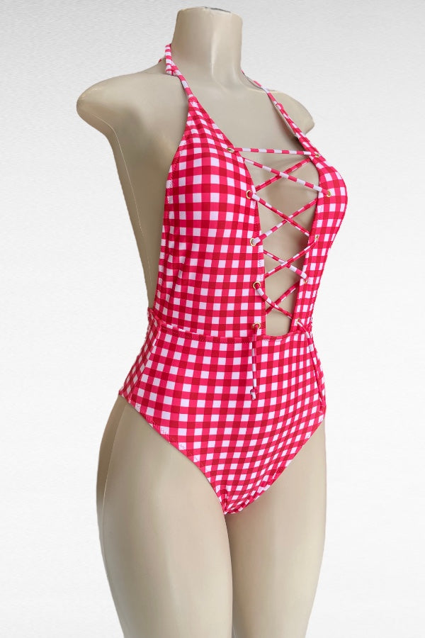 Picnic Lace Up One Piece Bikini