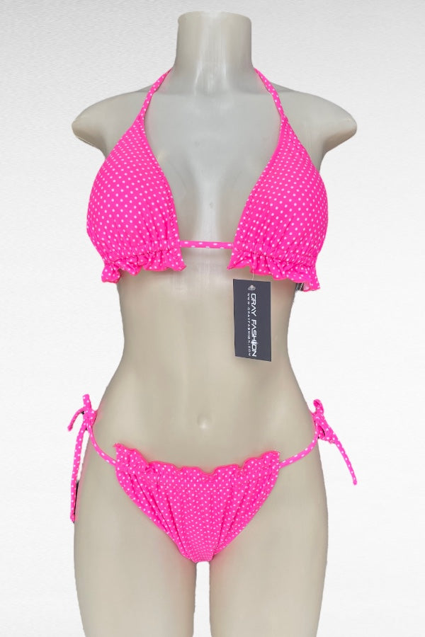 Ruffled Polka Dot 2 Piece Bikini Set