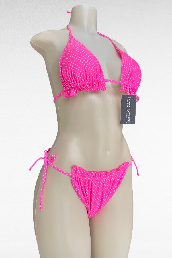 Ruffled Polka Dot 2 Piece Bikini Set