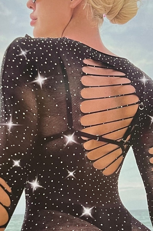 Cut Open Long Sleeve Rhinestone Dress