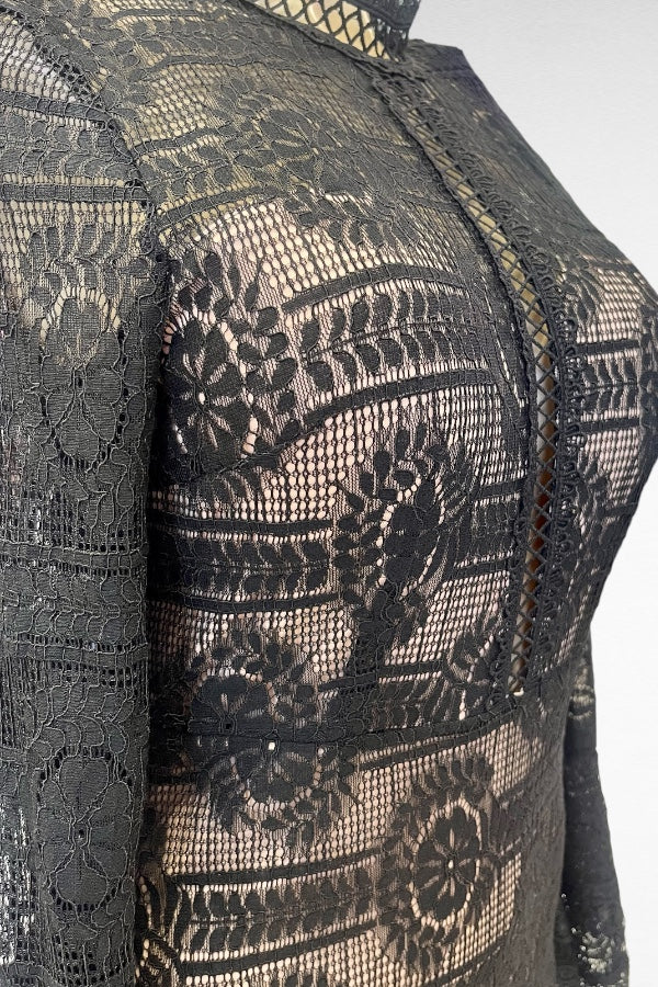 Mockneck Lace Dress W/ Flounce Long Sleeves