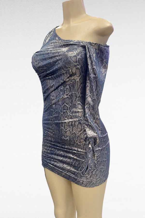 Shine All Night Long Ruched Metallic Dress