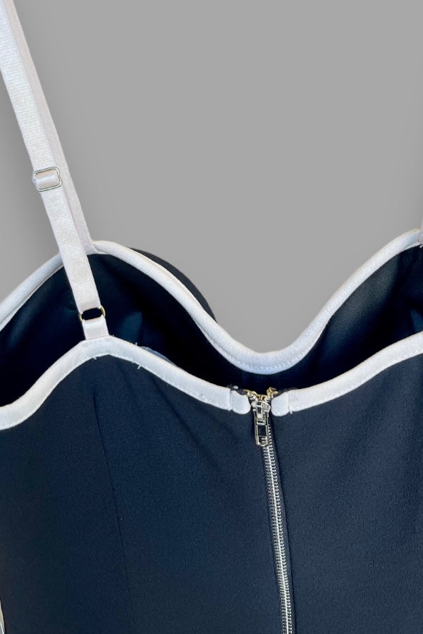 Piping Bustier Strap Color Block Dress