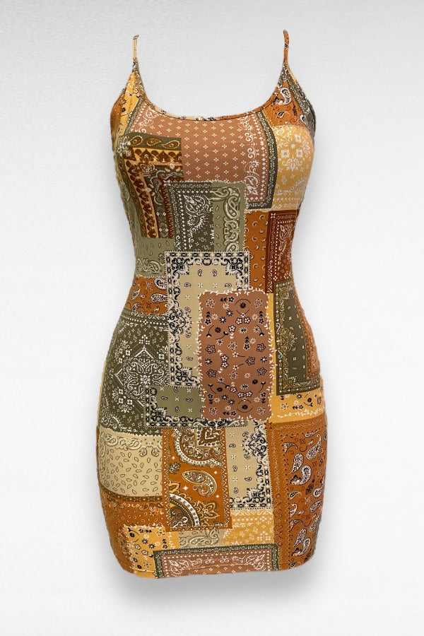 Bandana Paisley Patchwork And Floral Mini Dress