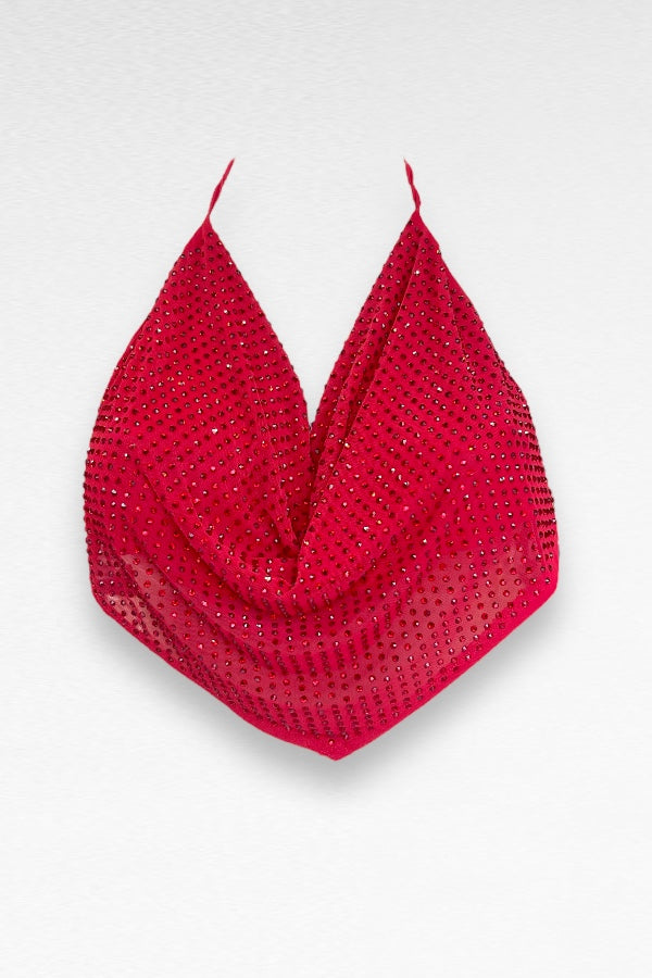 Rhinestone Mesh Halter Top
