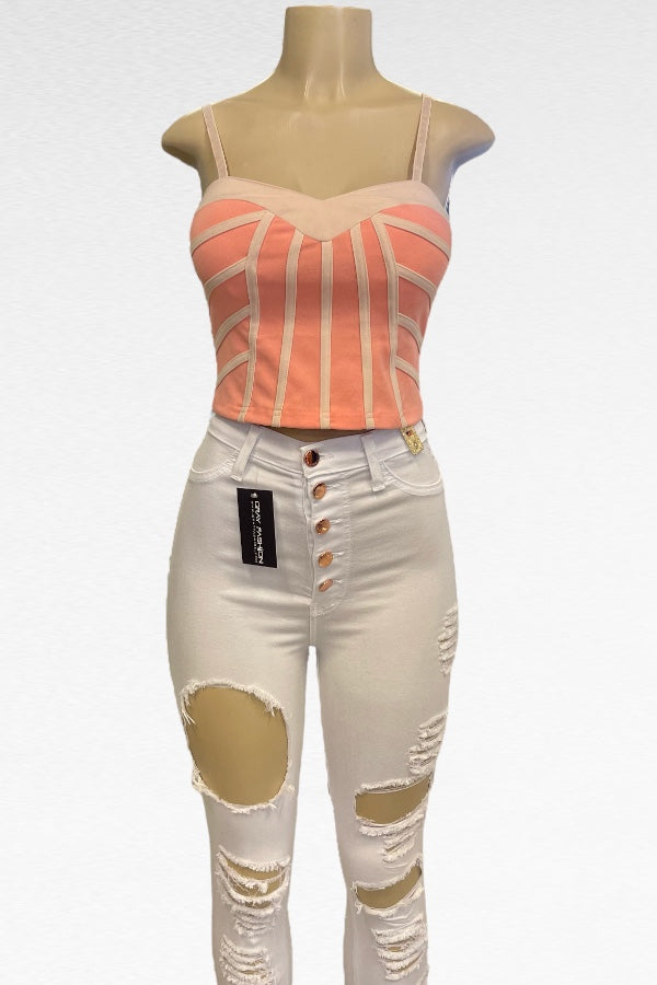 Sweetheart Piping Contrast Top