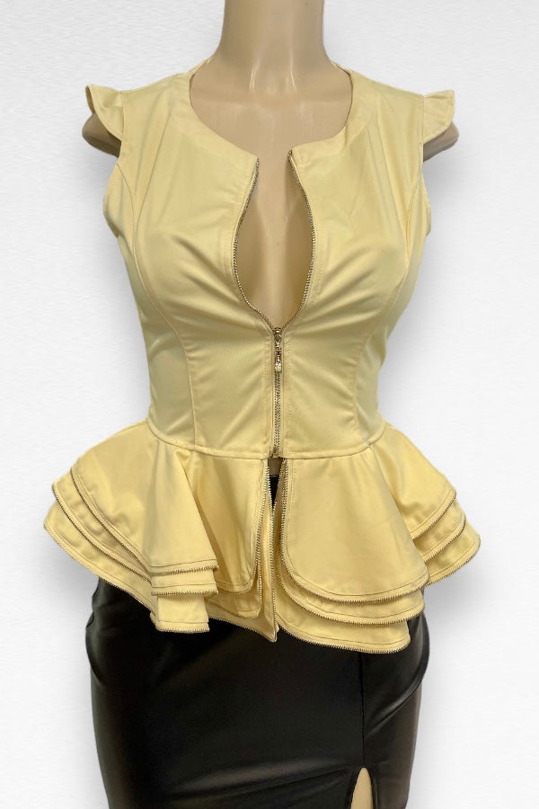 Zipper Detail Layered Peplum Top