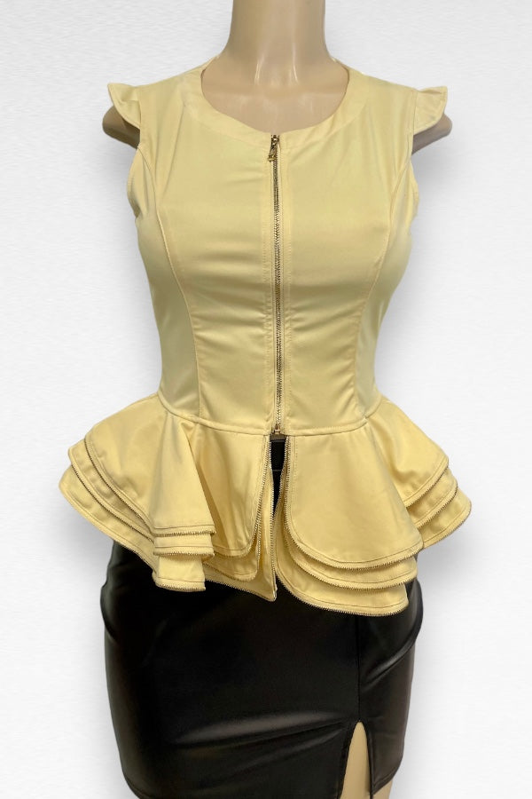Zipper Detail Layered Peplum Top