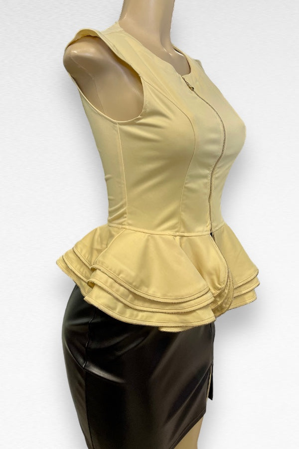 Zipper Detail Layered Peplum Top