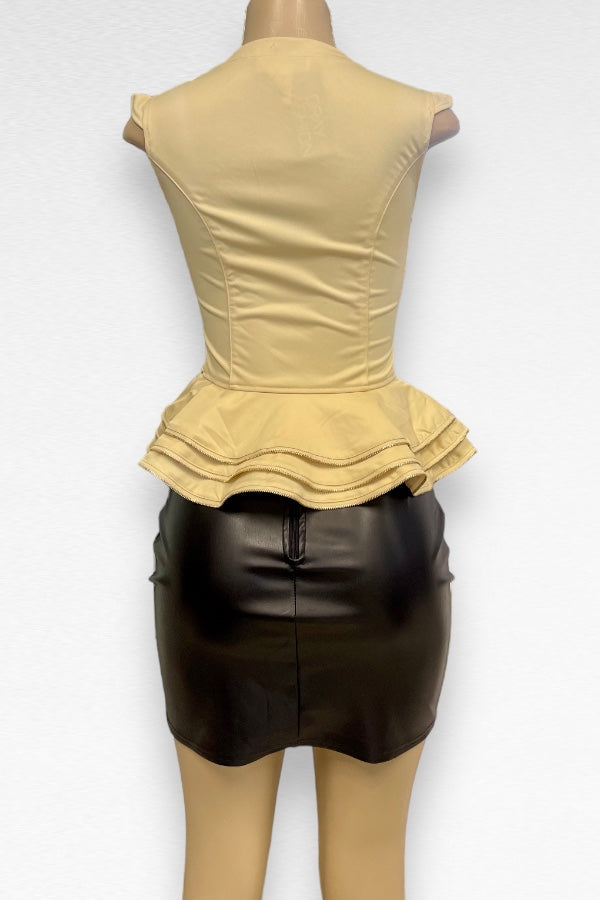 Zipper Detail Layered Peplum Top