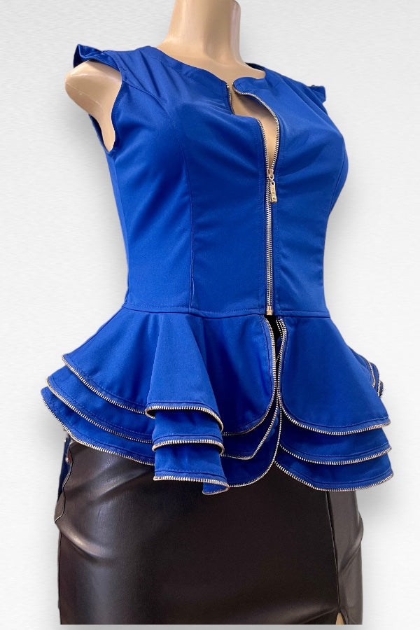Zipper Detail Layered Peplum Top
