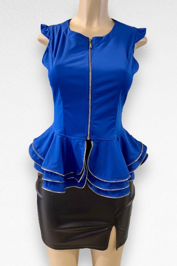 Zipper Detail Layered Peplum Top