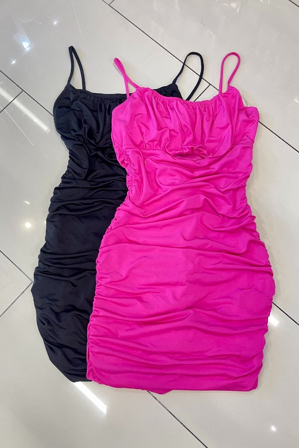 Pleated Ruched Mini Dress