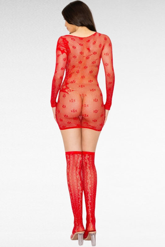 Rhinestone Fishnet Dress Set