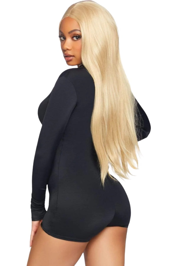 Zipper Front Long Sleeved Matte Romper