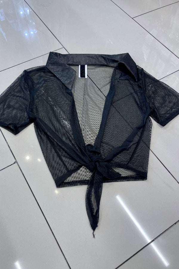 Mesh Self Tie Crop Top