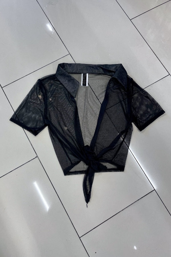 Mesh Self Tie Crop Top