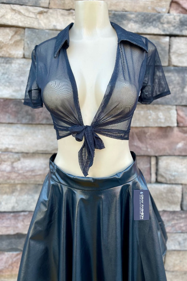 Mesh Self Tie Crop Top
